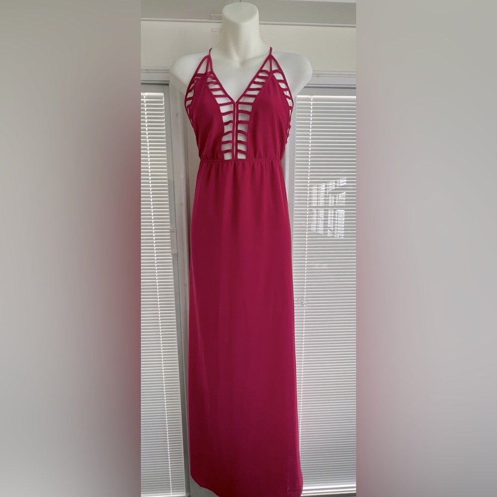 Hot pink strappy maxi dress size M